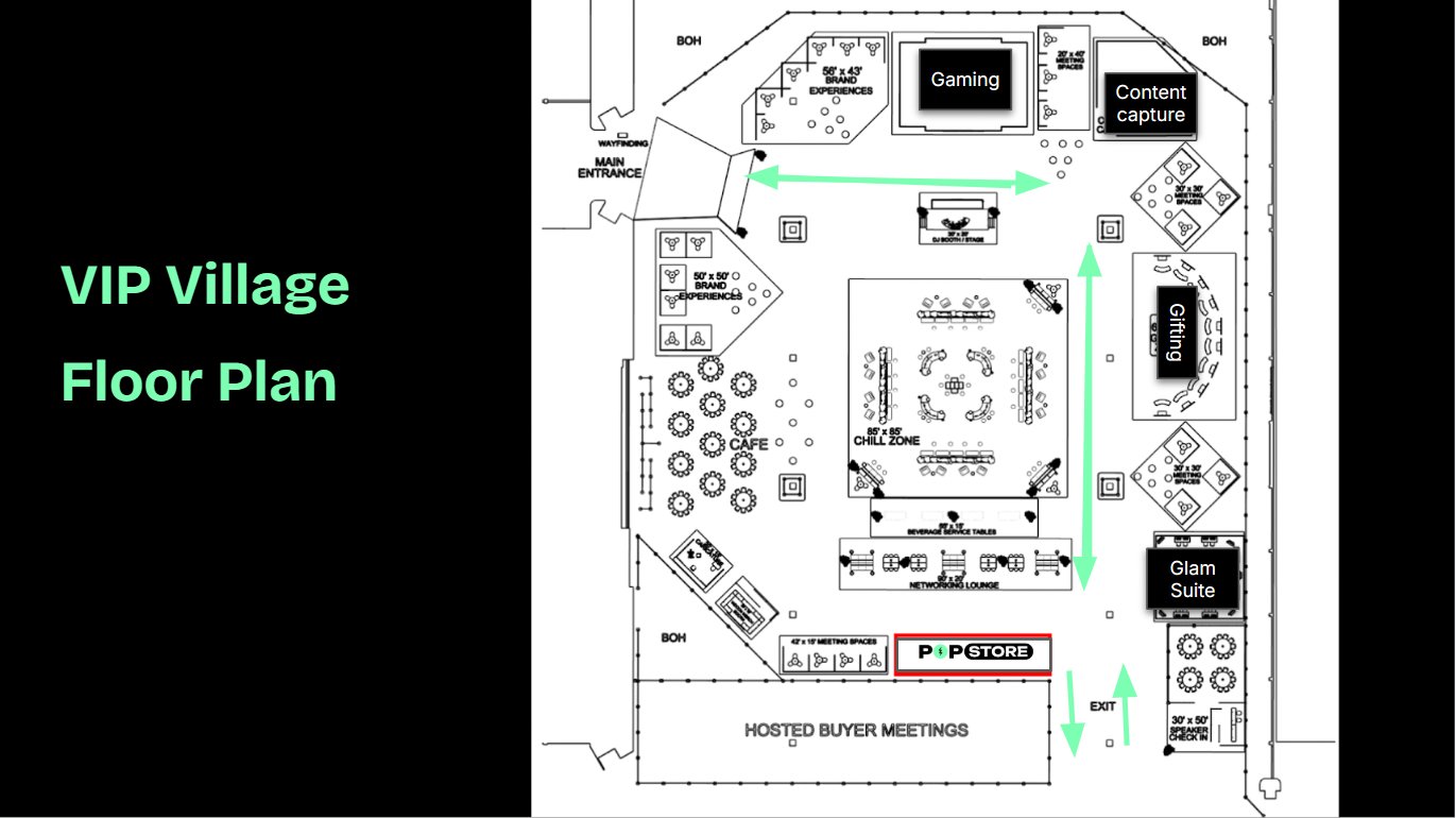 VIP Village Floor Plan · POP.STORE marked at bottom